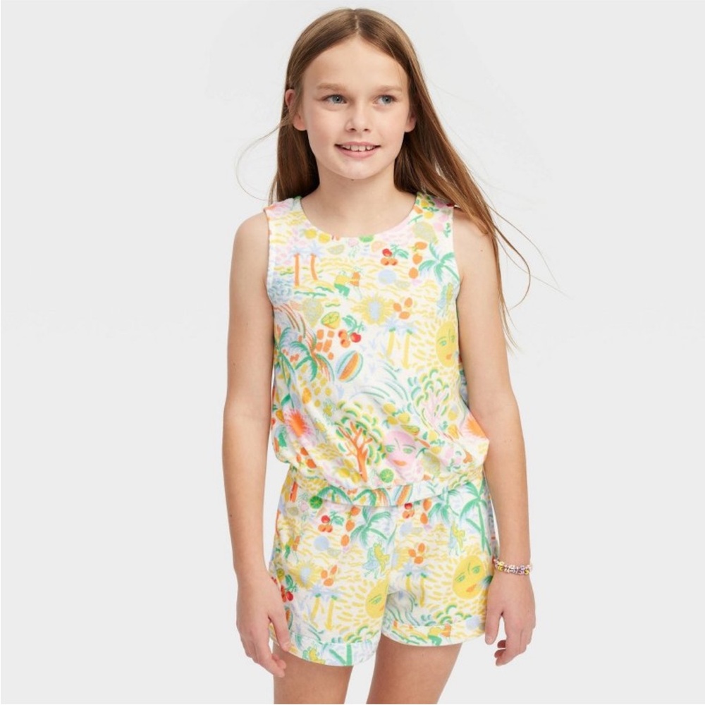 Roller Rabbit x Target Girls Green and Yellow Vacation Terry Tank Top - XS